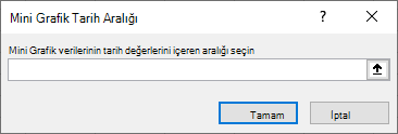 Mini Grafik Tarih Aralığı iletişim kutusunda Mini Grafik verileri için tarih değerlerini içeren aralığın seçilmesini gösteren ekran görüntüsü.