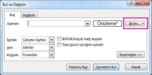 Bul iletişim kutusu