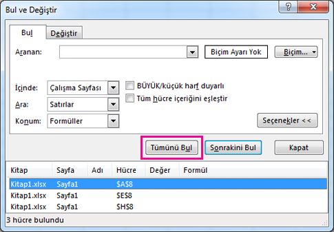 Tüm birleştirilmiş hücreleri bulma