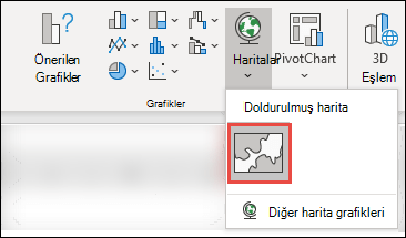 Harita grafiği eklemek için veri aralığınızdaki herhangi bir hücreyi seçin, ardından Grafik > Ekle > Haritalar'a > gidin Doldurulan Harita simgesini seçin.