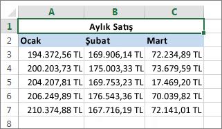 Diğer hücrelerin üstüne hücreleri birleştirme