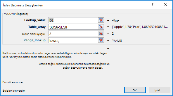 Formül Sihirbazı iletişim kutusu örneği.