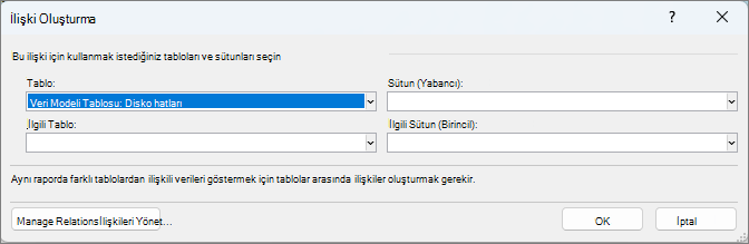 İlişki Oluştur penceresi