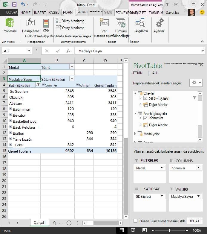 filtrelenen PivotTable