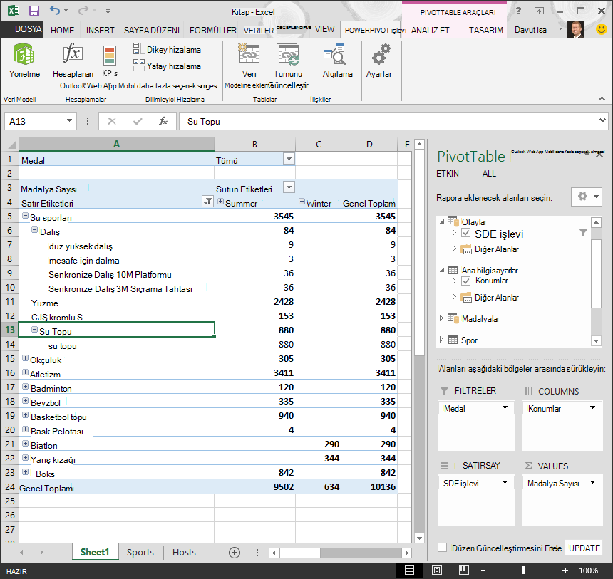 PivotTable’da hiyerarşiyi keşfetme