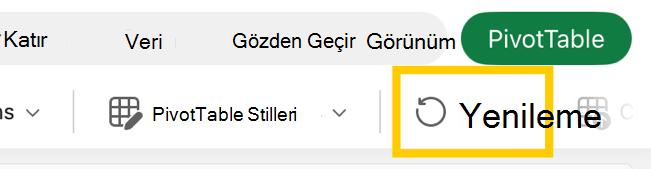 iPad'de şeritteki PivotTable yenile düğmesi.