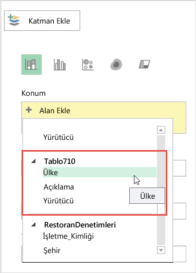 Katman Bölmesi’ndeki Konum Ekle seçeneği