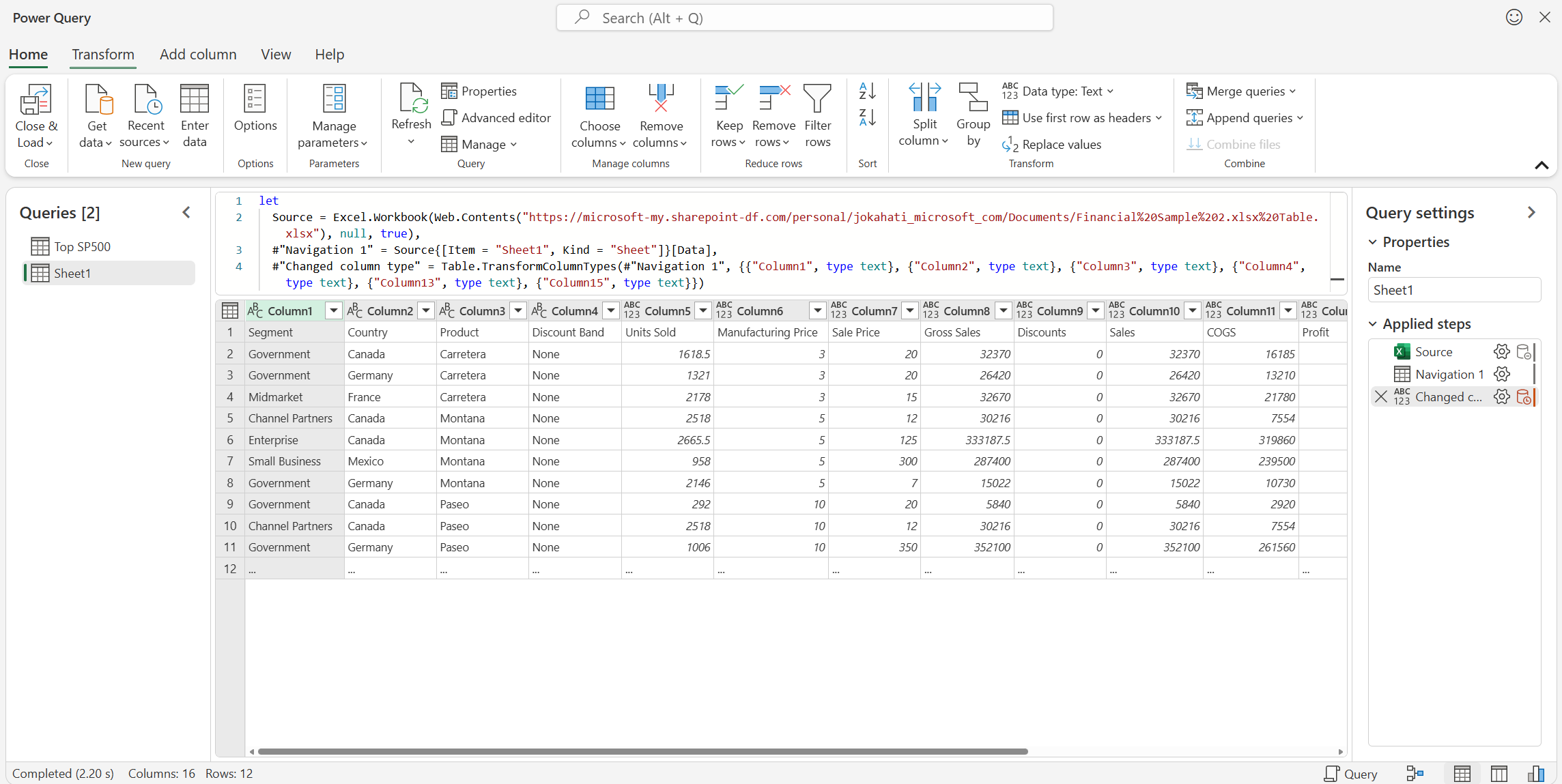TPower QueryPower Query  düzenleyicisi başlatıldıktan sonra.