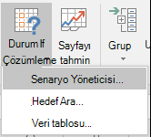 Ekran görüntüsü, Senaryo Yöneticisi'ni açma seçeneklerini gösterir.