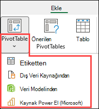 PivotTable Kaynağını Seçin