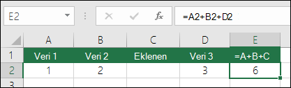 Satır eklerseniz =A+B+C formülleri güncelleştirilmez
