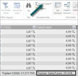 Power Pivot’ta Otomatik Toplam düğmesi