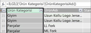 Ürün Kategorisi Hesaplanan Sütunu