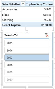 PivotTable’ta Satış Yüzdesi Toplamı için doğru sonuç
