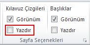Sayfa Düzeni sekmesindeki Sayfa Seçenekleri grubu