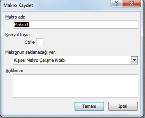 Makro Kaydet iletişim kutusu