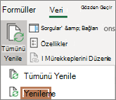 Fare şeritteki Yenile komutunun üzerine geldiğinde
