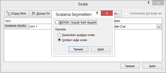 Sıralama Seçenekleri kutusunda Soldan Sağa’ya tıklayın