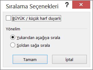 Sırala iletişim kutusunda Seçenekler'e tıklayın
