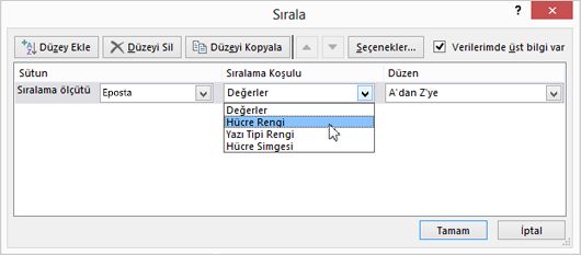 Sıralama Koşulu kısmından bir seçenek belirleyin