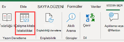 Excel şeridindeki Çalışma Kitabı İstatistikleri komutu
