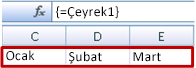 Formül olarak girilen adlandırılmış dizi