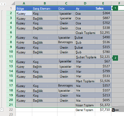 Excel Online'da satır anahattı
