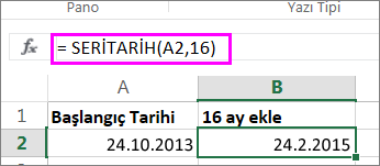 bir tarihe ay eklemek için SERİTARİH formülünü kullanma