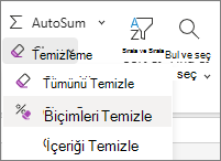 Düzenleme grubundaki Biçimleri Temizle'nin ekran görüntüsü.