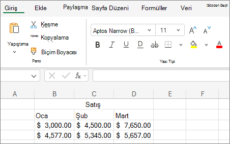 Başka bir yazı tipi boyutu seç açılan listesinin ekran görüntüsü.