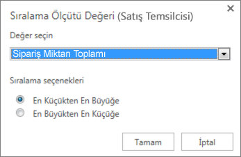 Değere Göre Sırala kutusu