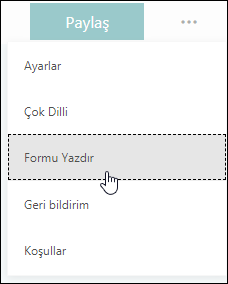 Microsoft Forms'da Form Yazdır seçeneği