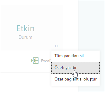 Microsoft Forms'da özet seçeneğini yazdır