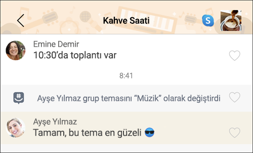 Müzik teması etkin GroupMe ekran görüntüsü