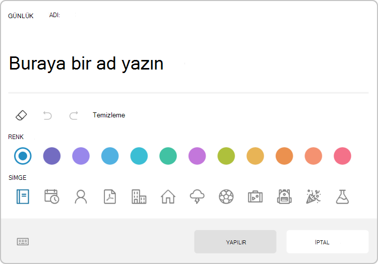 Yeni bir günlük n Microsoft Journal oluşturan iletişim kutusunun ekran görüntüsü.