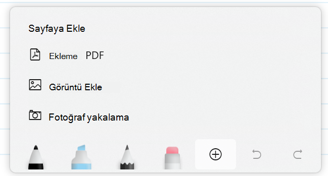 Ekle menüsü genişletilmiş mürekkep araç çubuğunun ekran görüntüsü.