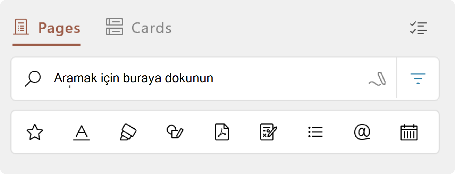 Microsoft Journal günlük yan panelinin arama alanının ekran görüntüsü.