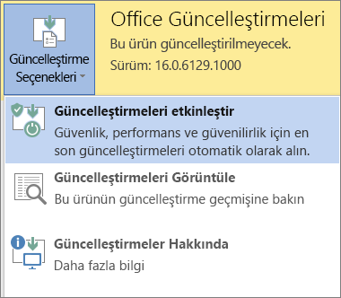 Güncelleştirme Seçenekleri'ne, sonra Güncelleştirmeleri etkinleştir'e tıklayın