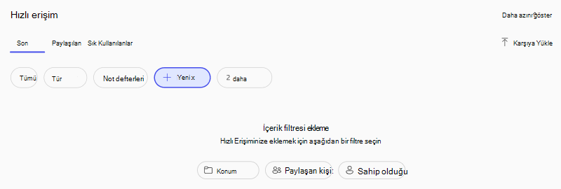 M365 Copilot uygulama arama sonuçlarında ek filtrelerin ekran görüntüsü