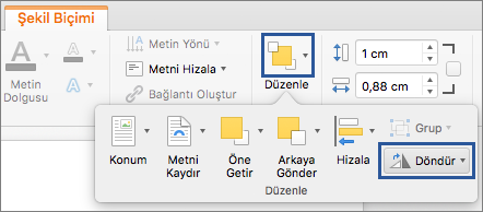 Düzenle grubundaki Döndür düğmesi