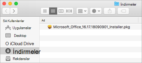 Dock’taki İndirme simgesi Office 365 yükleyici paketini gösterir