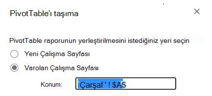 PivotTable'ı taşıma