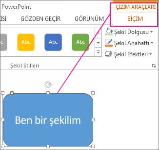 Bir şekil seçildiğinde Çizim Araçları görüntülenir