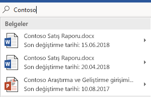 Bulduğu dosyaların listesini gösteren Göster arama kutusu