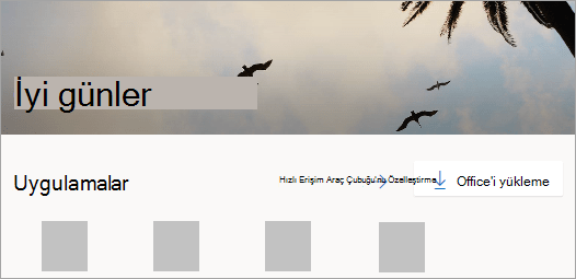 Oturum açıldıktan sonra Office.com giriş sayfasının ekran görüntüsü