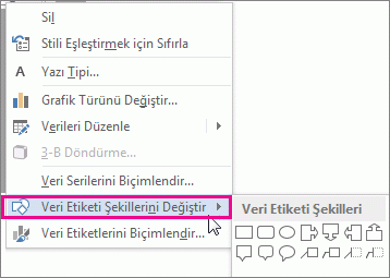 Veri Etiketi Şeklini Değiştir menü komutu ve Şekil galerisi