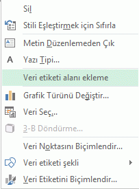 Sağ tıklatma menüsündeki Veri Etiketi Alanı Ekle komutu