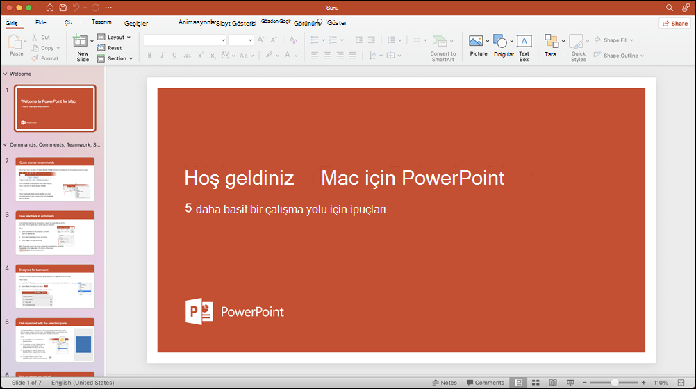 Tura Katılın şablonunun açık olduğu Mac için PowerPoint 2021 penceresi