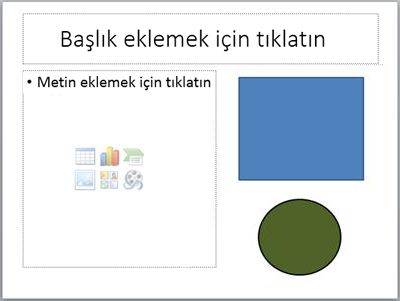 İki yer tutucu ve iki ayrı nesne içeren slayt
