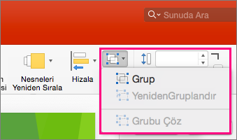 Mac için PowerPoint 2016'daki şeritte Grup simgesini gösterir